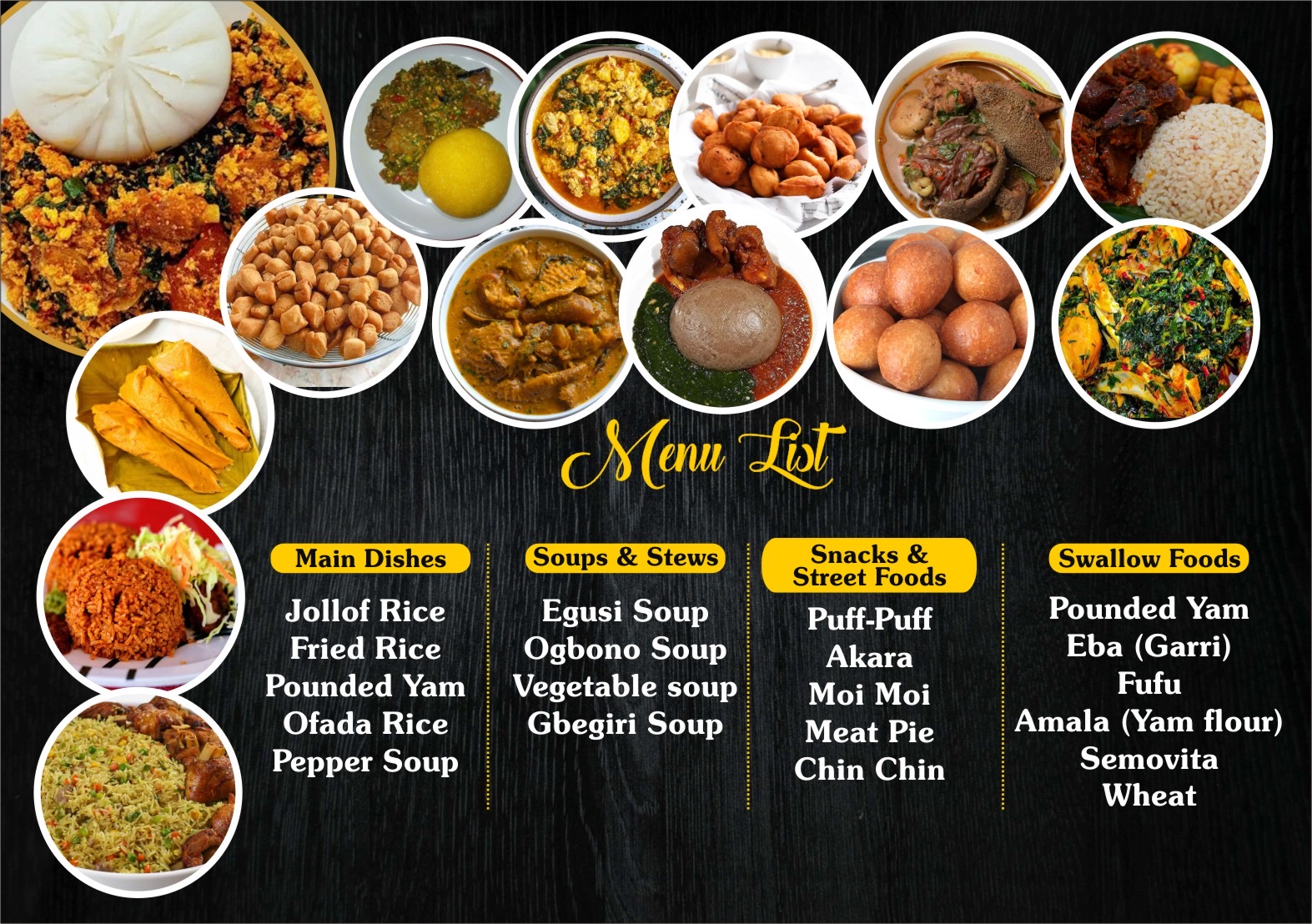 Full catering menu spread