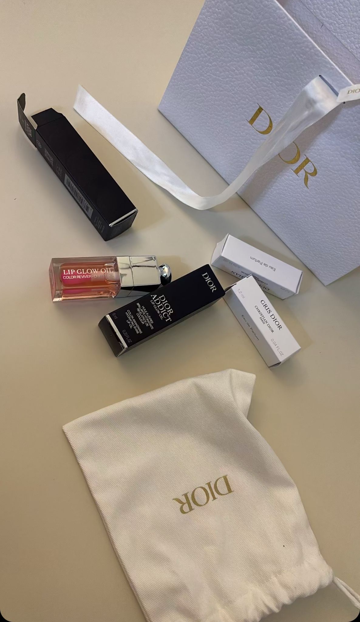 Luxury makeup and beauty items with Dior packaging